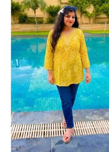 shorts kurti Sunny Yellow Embroidered Tunic Top