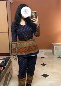 Blue Printed Short Kurti & pant