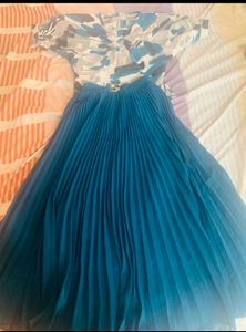 Chic Blue Pleated Dress