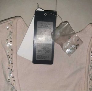 Y2K Sparkly Sequin Embellished Nude Top - Women's