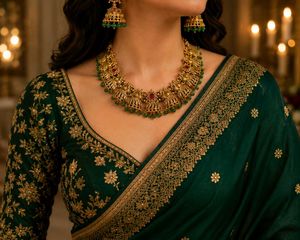 Antique Gold Plated Temple Jewellery Set with Gree
