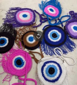 Handmade Crocheted Evil Eye Round Bag per peice on