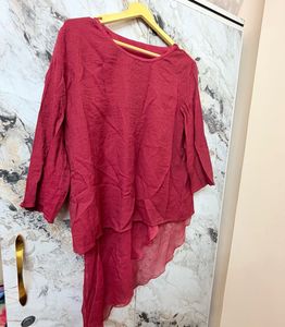 Stylish Red Asymmetrical Tunic Top