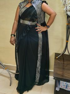 Mitera Black Sequence Belt Saree With Jacket