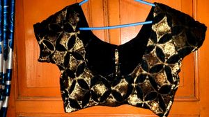 Elegant Black &amp; Gold Brocade Blouse