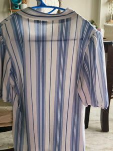 never used Blue Striped Tie Neck stretchable Top