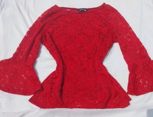 Red Lace Bell Sleeve Top