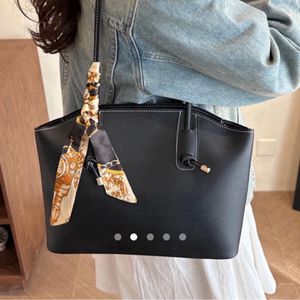 Chic Black Tote Bag with Scarf Accent