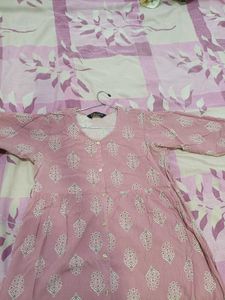 Pink Printed Cotton Kurta