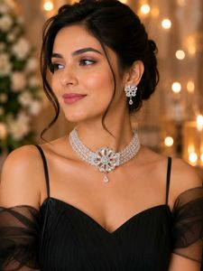 Trendy Stunning Crystal Choker and Earring Set