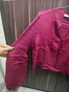 Maroon Textured Long Sleeve Top