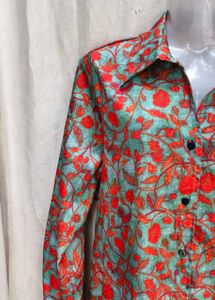 Boho Floral Print Button-Up Shirt