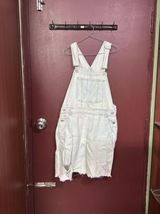 Distressed Denim Overalls Dress