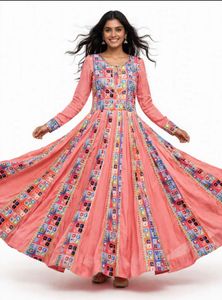 Peach 6-Metre Flare Frock with Dupatta – Multicolo