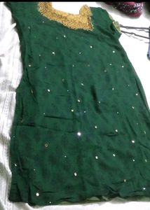 Green Ethnic Kurta with Sequins