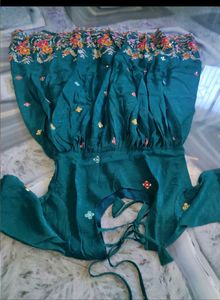 Embroidered Teal Kurta Set with Palazzo &amp; Dupatta
