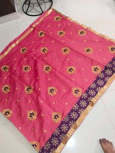 Grand Pink Saree With Gold Zari Embroidery