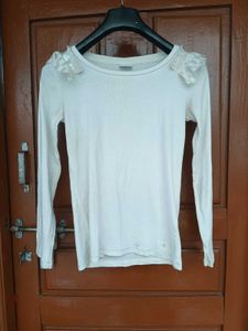 White Long Sleeve Top with Ruffle Detail