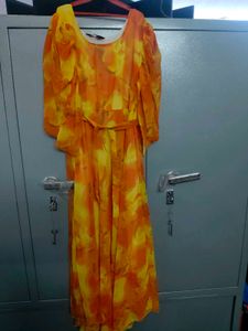 Orange Floral Print Maxi Dress