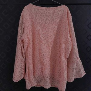 Pink Lace Bell Sleeve Top