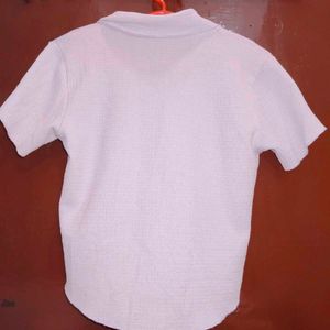 Light Purple Textured Short Sleeve Button-Up Top