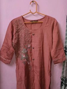 Embellished Peach Kurta pant odhani set