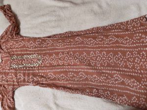 Peach Bandhani Print Kurta