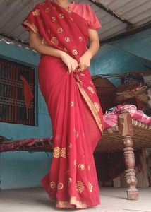 Red Embroidered Saree with blause