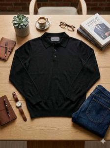 Men's Black Long Sleeve Polo Sweater