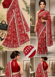 Vibrant Red Ethnic Printed Saree