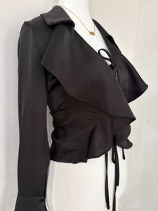 satin Chic Black Tie-Front Blouse✨