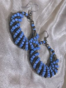 Blue Beaded Hoop Earrings