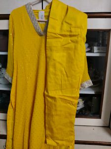 Vibrant Yellow Sequined Kurta Set