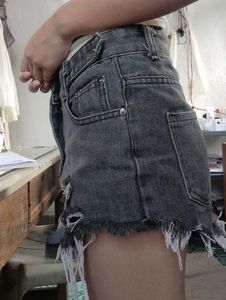 Distressed Grey Denim Shorts