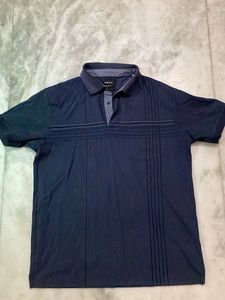 Men's Navy Blue Striped Polo Shirt