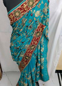 Exquisite Teal hand work heavy saree 🔥