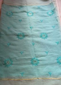 Beautiful Teal Saree with Intricate Embroidery