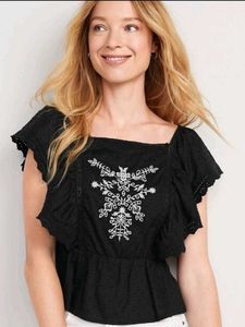 Chic Black Embroidered Peplum Top