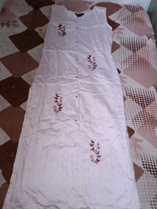 Pink Striped Kurta with Floral Embroidery