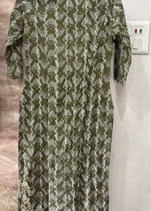 Olive Green Printed Kurta
