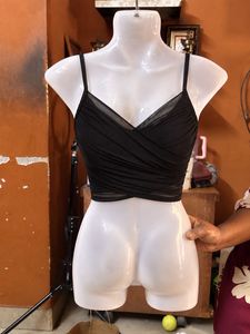 Chic Black Mesh Wrap Crop Top