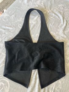 Sparkly Black Halter Neck Crop Top