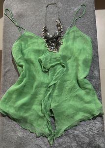 Green Cami Top with Embellished Necklace
