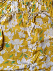 Sunny Yellow Floral Print Button-Up Top