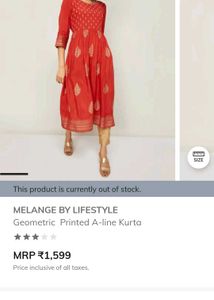 Melange Red Printed A-Line Kurta..