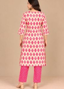 Pink and Cream Printed Kurta Set