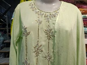 Elegant Lime Green Embroidered Kurta Set XL