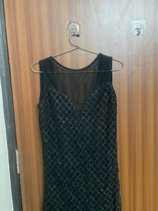 Sparkling Black Sheer Neckline Dress