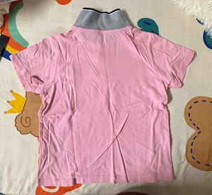 Pink Polo Shirt with Collar Detail