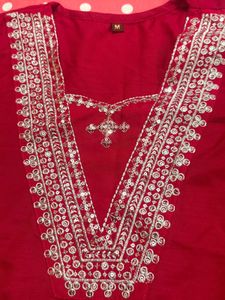 Red Embellished Kurta